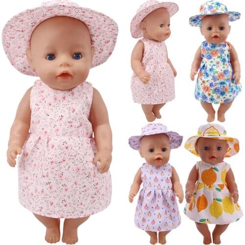 Free Shipping Handmade Flower Dress + Hat Doll Clothes For American 18 Inch Girl 43 cm Baby New Born Our Generation,Girls Toys