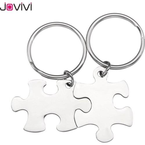 JOVIVI Stainless Steel Puzzle Couples Keychains Key Ring Jewelry-Valentines Day Best Friend Gifts 4 Colors Key Chain 2pcs/Set