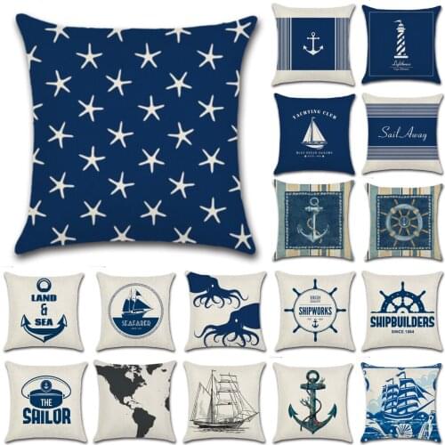 Mediterranean Compass Anchor Sailing Navigation Cushion Cover Navy Blue Linen Throw Pillows Cover Sofa Couch Decorative Pillows