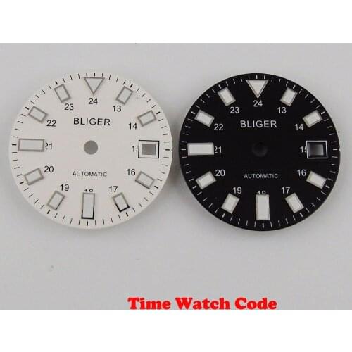 BLIGER 28.5mm Black/White Watch Dial Date Window fit Miyota 8215 Mingzhu 2813 watch face luminous marks nmbers watch parts