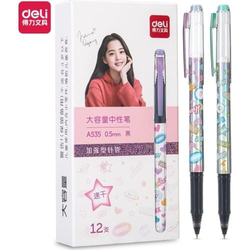 Deli Large Capacity Quick-drying Gel Pen 48 Pcs 0.5mm Black Ink Gel Pens Signing Pen Kawaii School Supplies Student Stationery