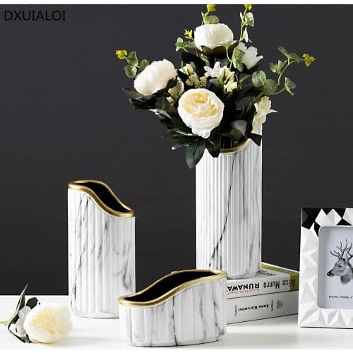 Nordic style simple home decoration ornaments marble pattern ceramic vase soft decoration model room decoration DXUIALOI