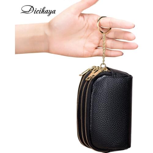 DICIHAYA Coin Purse Women Mini Wallet Genuine Leather Change Pouch Household Portable Keys Card Storage Bag Zipper Card Holder