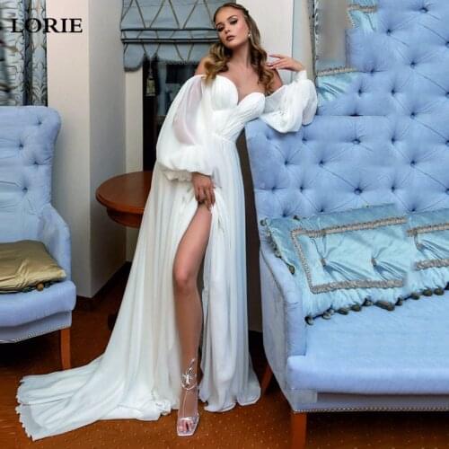 LORIE Off The Shoulder Chiffon Princess Wedding Dress Sweetheart Puff Sleeves Corset Bride Dress Lace Up back Boho Wedding Gown