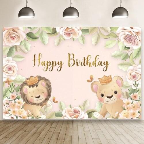 Little Lions Rose Theme Happy Birthday Backdrop Photography Baby Shower Studio Background Banner Wall Decorations Booth Prop