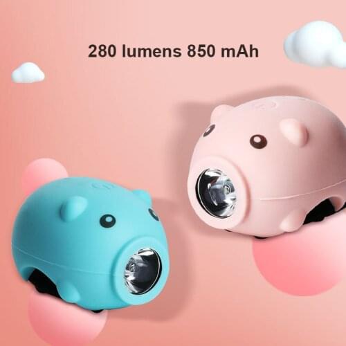 Cute Bike Bycycle Lights Headlight USB Rechargeable Kids Bike Front Lights with 5 Molde Horn Silicon Cycling LED Flashlight Lamp