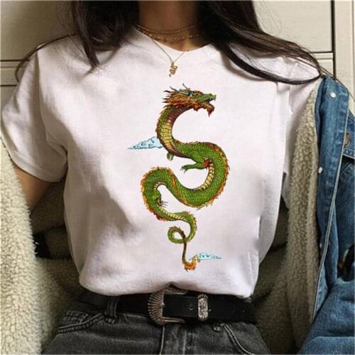 Maycaur Fashion Chinese Character Dragon Print T Shirt Women Casual Plus Size Tshirt Femme Streetwear Summer Tops Tee Shirt