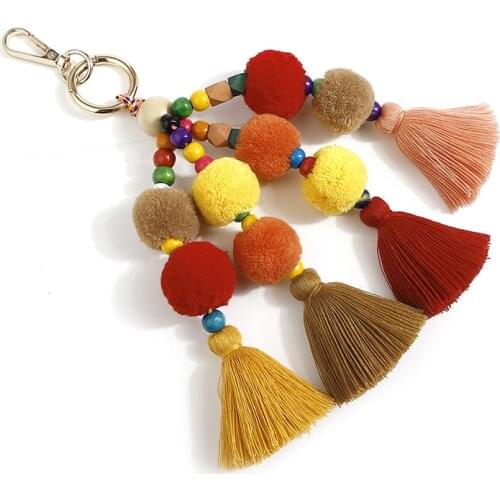 Fashion Ethnic Keychain For Women Men Bohemia Key Ring Holder Colorful Beads Tassel Car Key Chains Accessories