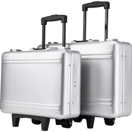 Mens Luxury Metal Briefcase Aluminium Magnesium Alloy Travel Case Password Lock Briefcase with Wheels Trolley Case High-end Case