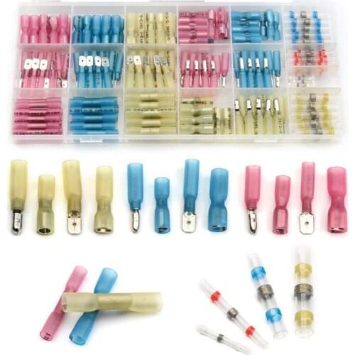 200PCS Shrinkage Solder Splice Terminator Set 22-10AWG Assorted Heat Shrink Butt Spade Bullet Connectors Crimp Terminals Kit