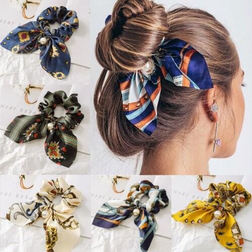 New Chiffon Bow Hair Scrunchies Headband For Women Cute Pearl Ponytail Holder Hair Rope Rubber Bands Hair Accessories Jewelry