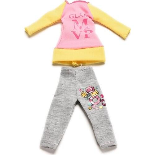 New High Quality Letter Cartoon Printing Doll Suits Lovely Long Sleeve T-shirts Pants For Doll Clothing