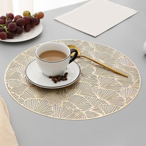 Hollow Dining Pad Heat Insulation PVC Rectangle Round Ginkgo Leaf Table Mat Round Heat Insulation Placemat Cup Coaster