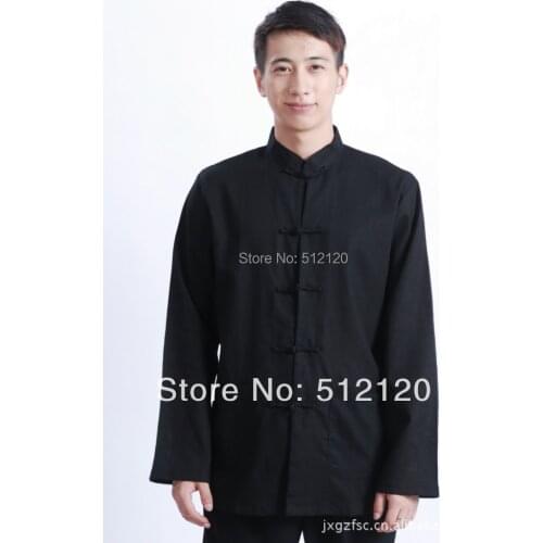 Shanghai Story Long Sleeve Chinese Traditional clothing solid Cotton and linen shirt mandarin collar kung fu shirt for man
