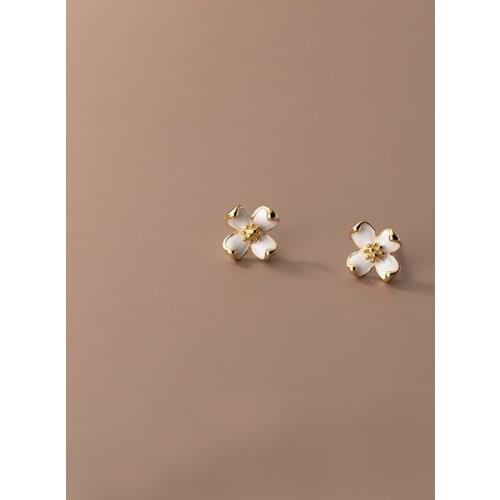 Enosola Enamel 925 Sterling Silver Gold Color Enamel Flower Stud Earrings Fashion Retro Elegant Daisy Women Jewelry Accessories