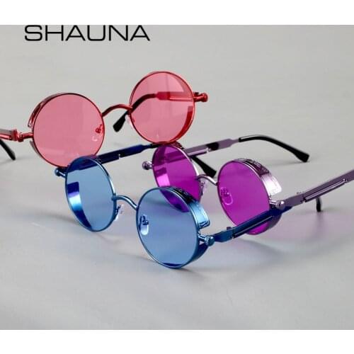 SHAUNA Classic Spring Punk Sunglasses Retro Metal Steampunk Round Shades UV400