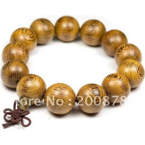 Tibetan Wooden Prayer Beads Wrist Malas 15mm Natural Weng Wings Wood Mans Bracelet