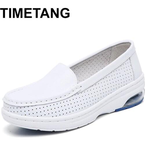 TIMETANG Top Fashion Air cushion damping shoesSpring Summer 100% Genuine Leather Women Flat Shoes Handmade Flats Casual Loafers