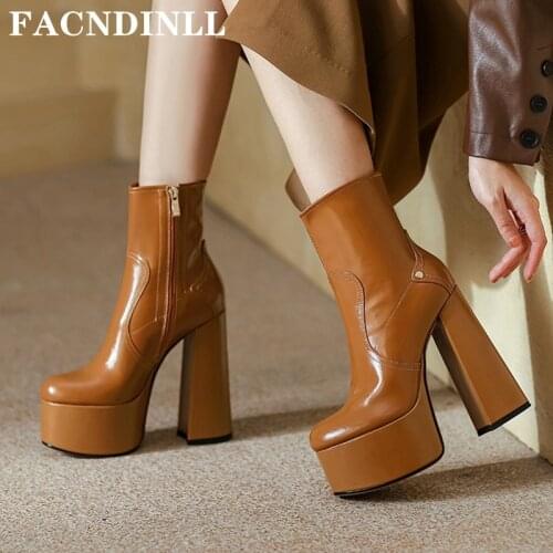 2021 Big Size 34-40 Fashion Women Chunky Ankle Boots Genuine Leather Comfortable High Heels Platform Autumn Winter Short Boots