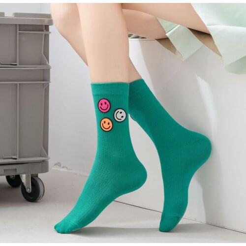 1 Pair Women Socks Smiley Face Cartoon Socks Breathable Comfortable Street Ladies Cotton Individuality Colorful Socks
