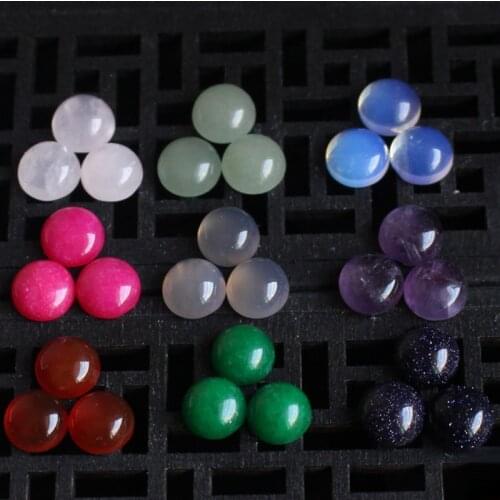 10pcs Fashion Natural Stone Cabochon Bead 8MM Purple Amethysts Round Loose Cameo DIY Base Tray For Jewelry Making Supplies