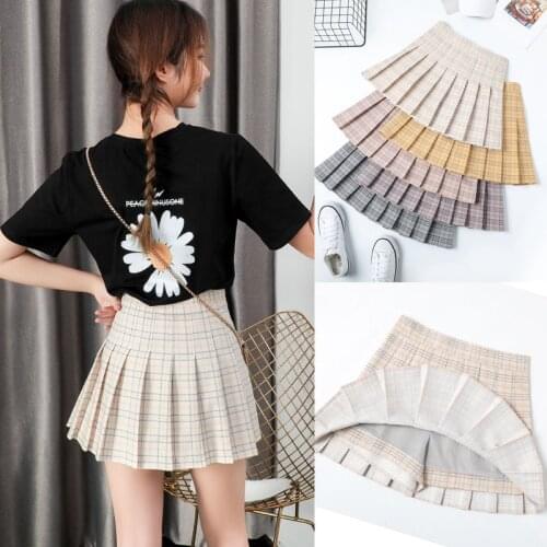 2020 High Waist Pleated Tennis Skirt Uniform with Inner Shorts Underpants for Badminton Cheerleader Girls A Lattice Short Skirt