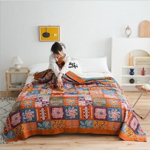 Bohemian Cotton Gauze Towel Bedspread for bed queen size Muslin Blanket Soft Throw Plaid For Adults On The/Bed/Sofa/Plane/Travel
