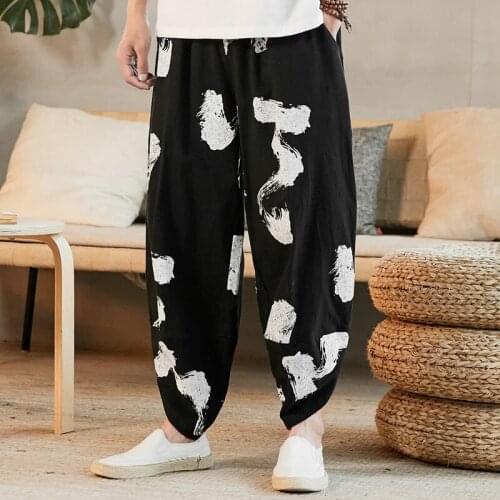 Kimono Pants Streetwear Chinese Traditional Clothes For Men Wide Leg Japanese Trousers Linen Baggy Hippie Pants Men 10627