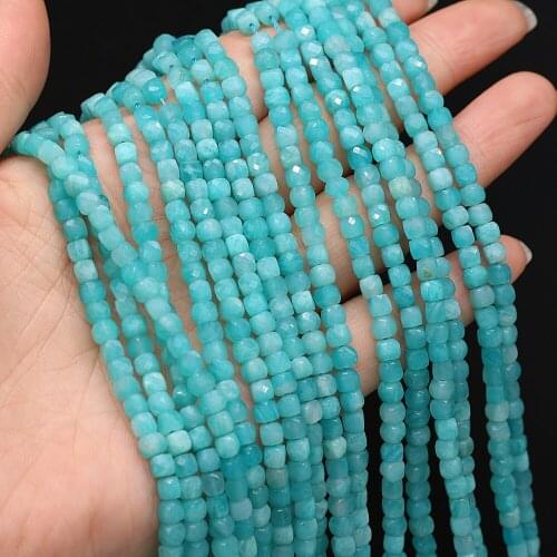 4mm Natural Stone Beads Faceted Amazonite Loose Spacer Bead for Trendy Jewelry Making Necklace Bracelet Accessories