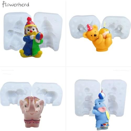 Circus Clown Bear Elephant Silicone Mold Handmade Soap Mold Creative Baking Utensils Cartoon Animal Mold Baking Tools for Cakes