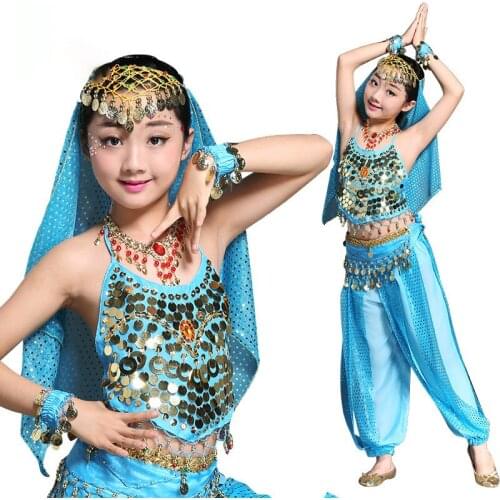 Childrens Ring Bra + Bright Trousers Belly Dance Suit Childrens Indian Dance Performance Costume Performing Suit #DP0081