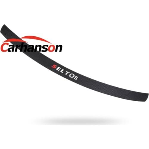 For KIA SELTOS 2020 Trunk Trim Door Sill Carbon Fibre Leather Sticker Car Rear Bumper Protector Cover Auto styling Accessories