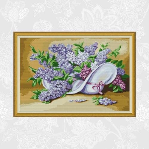Joy sunday Lilac Chinese Cross Stitch Patterns Counted Printed Canvas DMC Embroidery Set DIY Handmade Cross-stitch kits