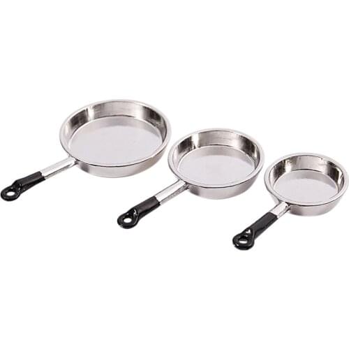 Quality 1/12 Scale 3pcs Dollhouse Miniature Metal Frying Pans Cooking Pot Cookware Kitchen Accessory
