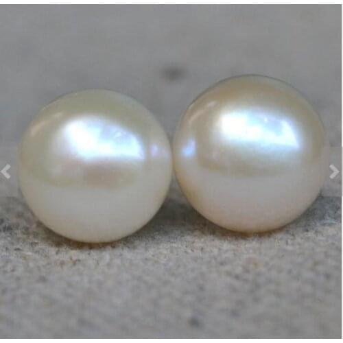 Classic Real Pearl Earring 11.5-12mm Ivory Huge Genuine Freshwater Pearl Stud Earrings S925 Silvers Jewelry Charming Women Gift
