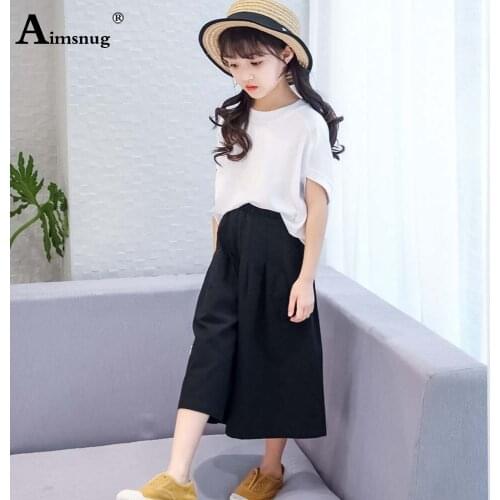 Children Kids Two Pieces Set Kpop Style 2021 Summer Casual Loose Tops And Wide Leg Linen Pants Set Girls 2PCS Outfits Streetwear