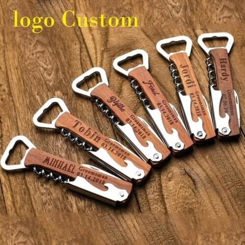 Logo Custom Multifunctional Wooden Beer And Wine Bottle Opener Creativity Personalized Opener Red Pine Wood Beer Screwdriver