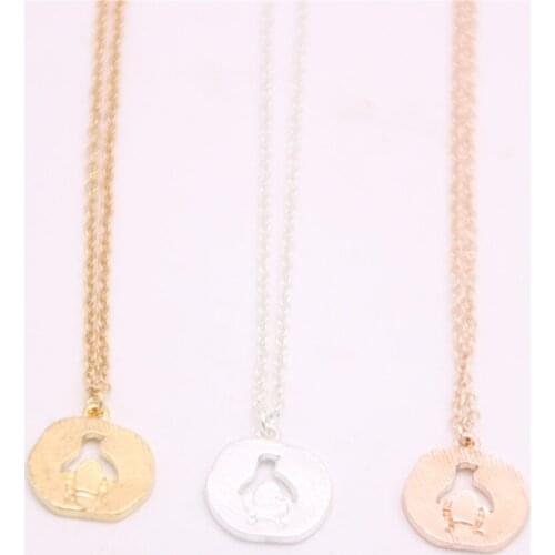 Fashion penguin necklaces Beautiful circular hollow out penguin pendant necklaces Gap penguin pendant necklaces for women