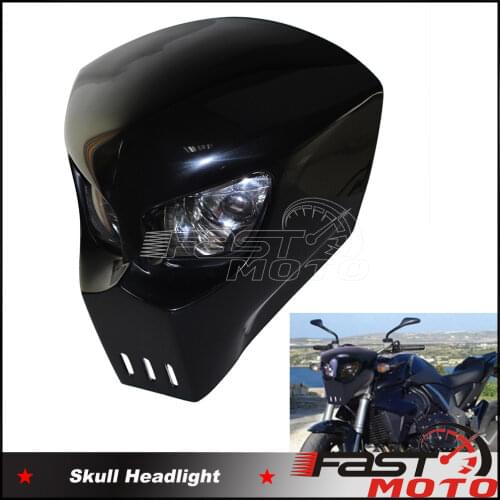 Yellow Skull Fairing Head Light 12V High Low Beam Lighting For Yamaha Honda Suzuki Kawasaki Scull Headlight Heaslamp Mask
