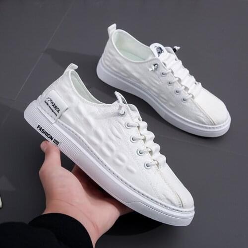 2021 Spring Autumn New Korean Style Mens Vulcanize Shoes Breathable Low Heel Lace-up Shallow Shoes Comfortable Non-slip