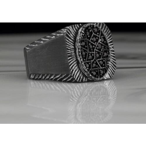 925 Sterling Silver Ring for Men Mini Zircon Stone Jewelry Black Plated Rhodium Hand Mader Emerald Aqeq Mens Rings All Size Gif