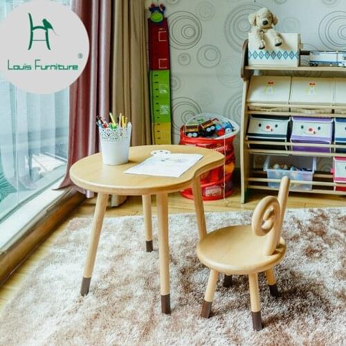 Louis Fashion Solid Wood Childrens Desk and Chair Set Kindergarten Home Study Combination