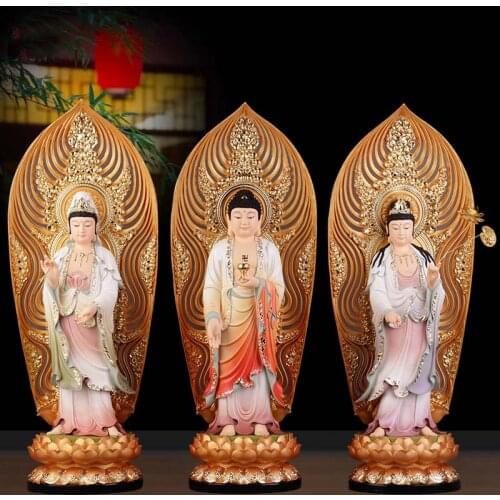 A set 3PCS Asia Buddhism HOME SHOP bring good luck bless safe health XI FANG SAN SHENG Sakyamuni Guanyin BUDDHA god statue