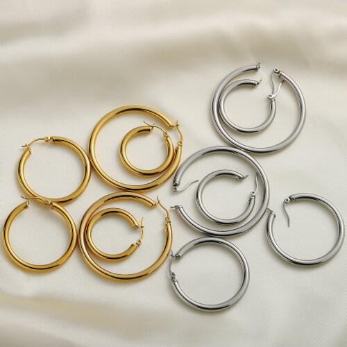 Stainless Steel Gold Plated Big Circle Hoop Earrings For Women 30MM 40MM 50MM Circle Earrings Party Jewelry Accessories