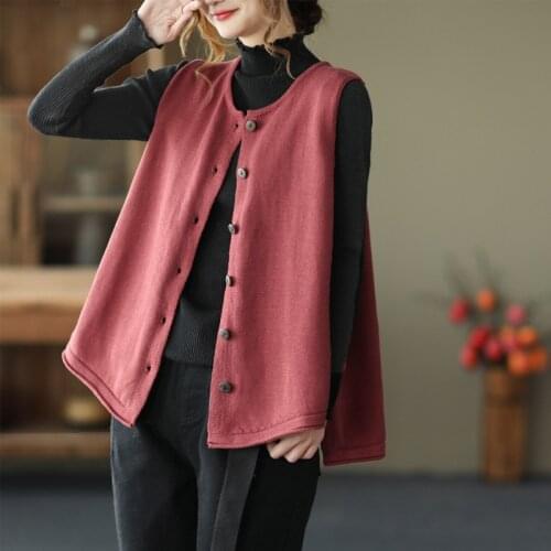 NINI WONDERLAND 2021 Autumn New Cotton Knitted Sweater Vest Top Womens Loose Sleeveless Cardigan Coats Single Breasted Vests