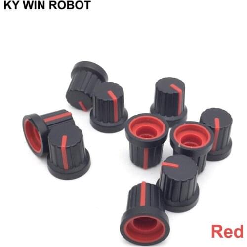 New 10 Pcs Red 6mm Shaft Hole Dia Plastic Threaded Knurled Potentiometer Knobs Caps