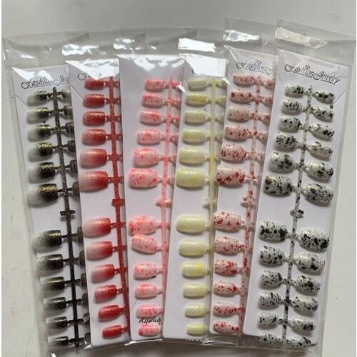 New nail art piece quail egg color bright powder gradient flat head nail art piece frosted net red finished product 24 pieces