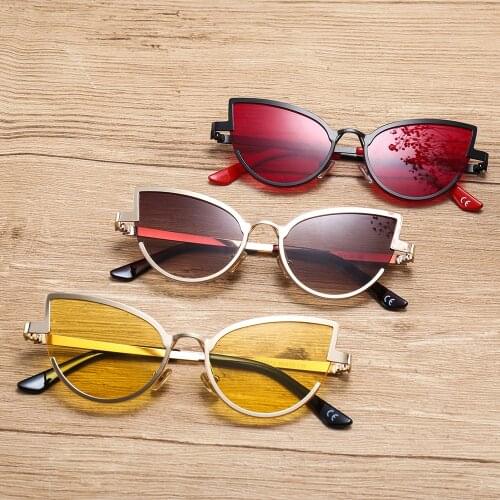 2021 Cateye Sunglasses Women Vintage Metal Gradient Gray Lens Glasses For Women Mirror Retro Lunette De Soleil Femme UV400