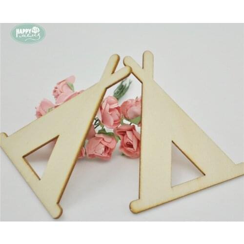 Happymems Tent Wood Shapes DIY Craft 24pcs/lot Natural Wood Laser Cut Hollow Out Wooden Shapes Party Vintage Home Decorations