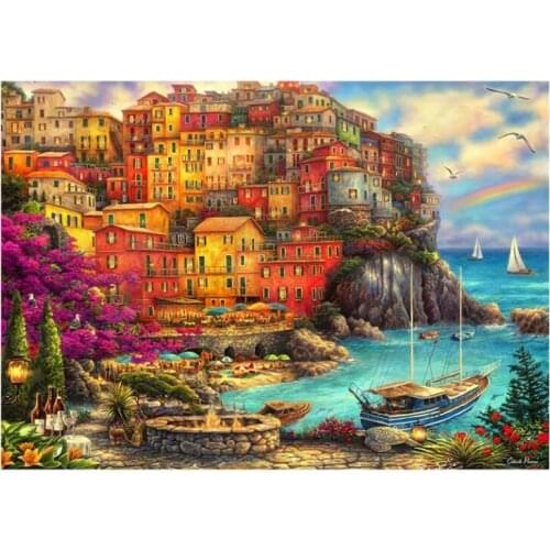 Landscape Boat Diamond Painting Set Seaside TownMosaic Embroidery Picture Crystal Rhinestone Stickers Decal Wall Art Craft Gift
